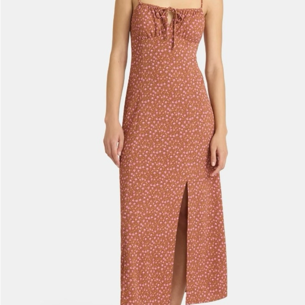 No Boundaries Dusty Rust Floral Tie-Front Midi Dress new with tags size S (4-6)